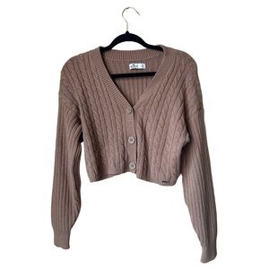 hollister brown cable knit cardigan